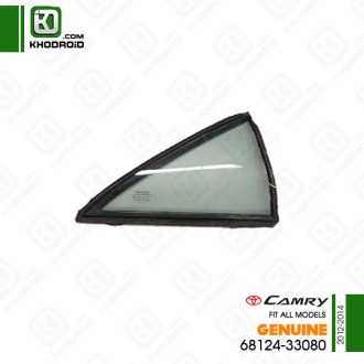 شیشه لچکی درب عقب تویوتا کمری 2012 تا 2014 سمت راننده جنیون 6812433080